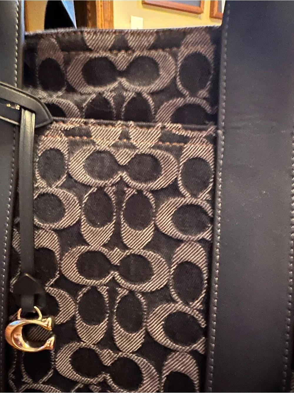 Coach Black Logo Jacquard Tote with Silver Charm